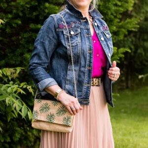 CHRISTOPHER & Banks embroidered Denim Jean Jacket Floral Soft Fabric size S